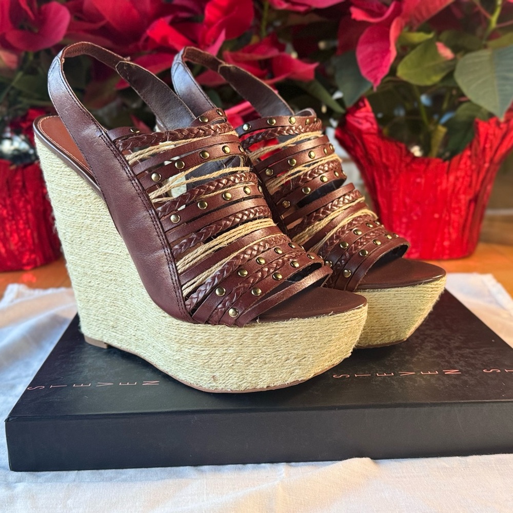 Breannaa Cognac Lea Wedge Sandals